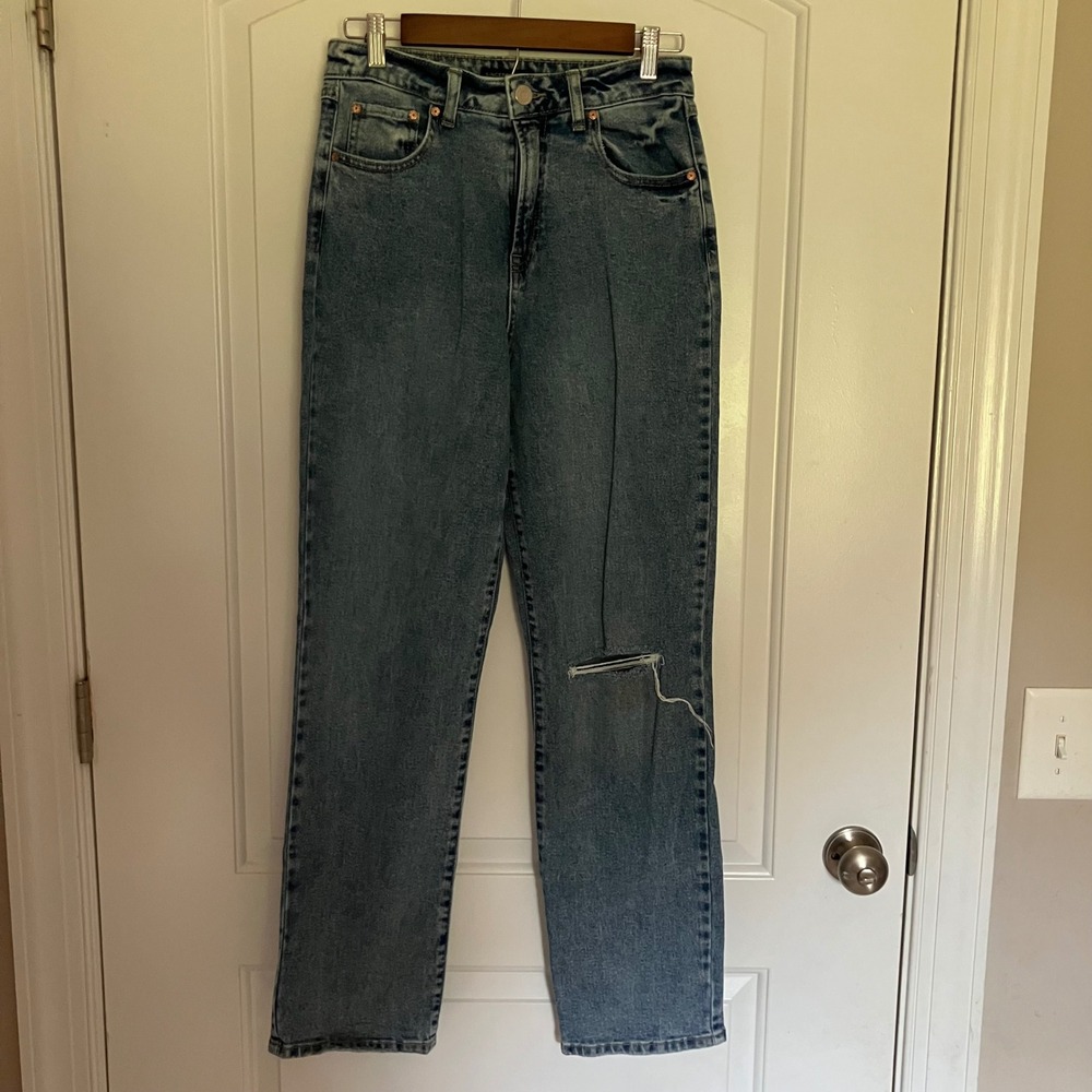 Sincerely Jules High Rise Straight Leg Distressed Jeans Medium Wash Size 7/28